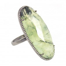 Prehnite oval silver cocktail ring